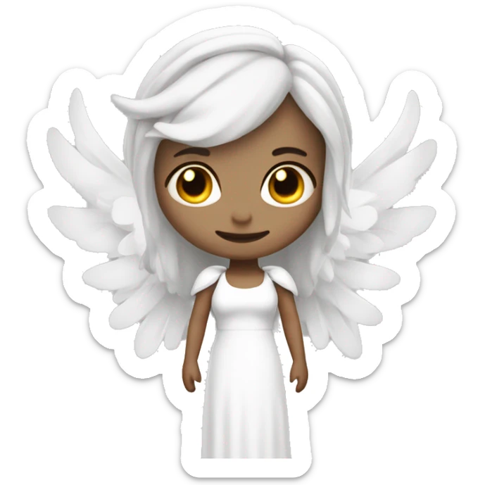 Angel with white hair and horns with big wings ram horns and no eyes and a long white dress sticker