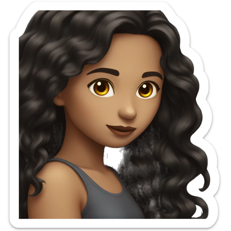 Long Black wavy hair girl dark dark brown eyes and hazel in sun sticker