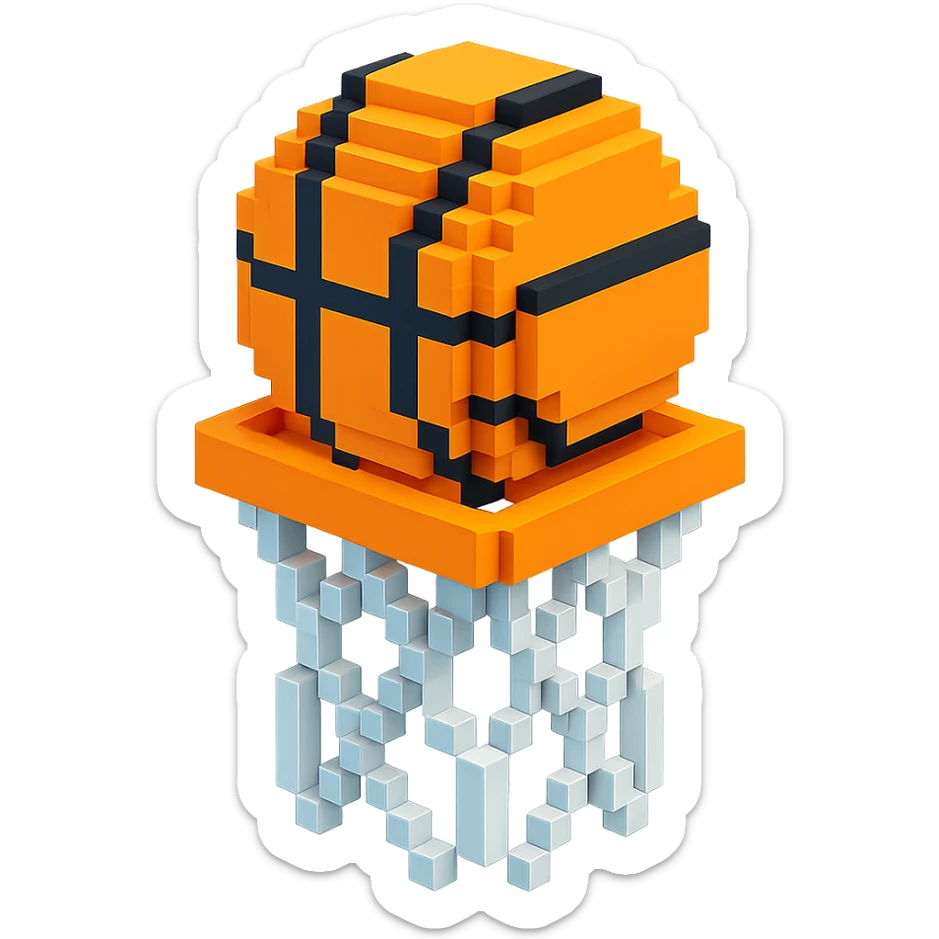 Voxel-style basketball in a net, variation 4 sticker