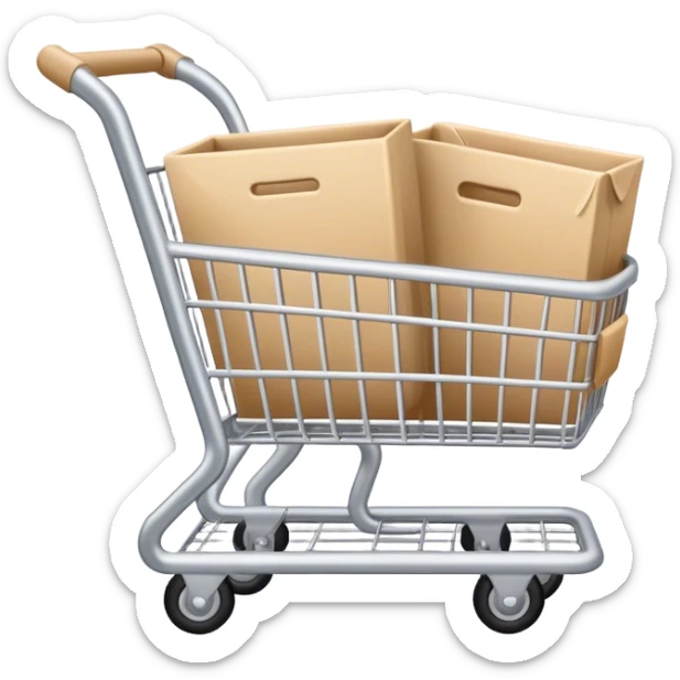 aesthetic clean girl emoji of a shopping cart, cart details are silver and beige sticker