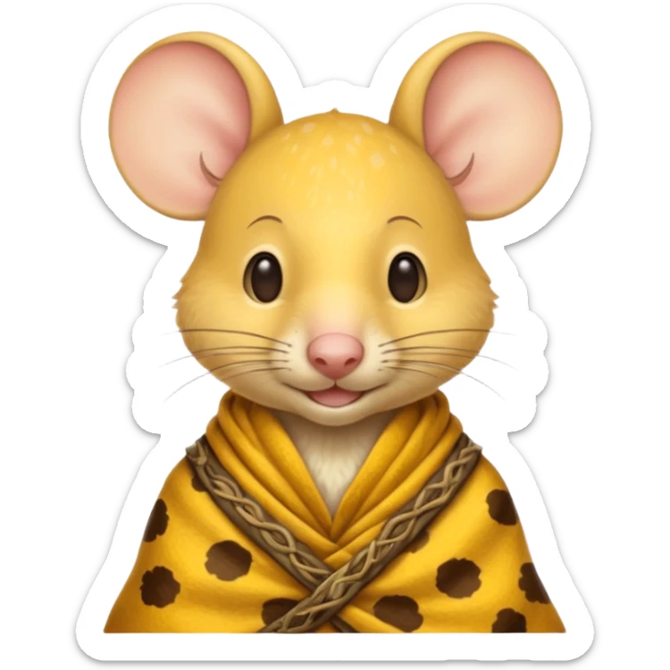 a jerry mouse wearing ancient animal skin cloth, half body, icon, yellow skin, spring sticker