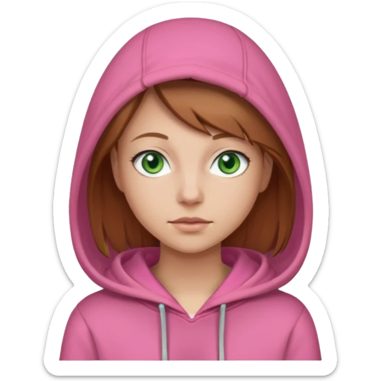  Una donna con una felpa semplice rosa,i capelli sono lunghi fino alle spalle marroni chiaro,gli occhi sono verdi  sticker