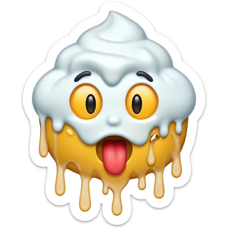 Emoji with white frosting drizzling out of its mouth  sticker