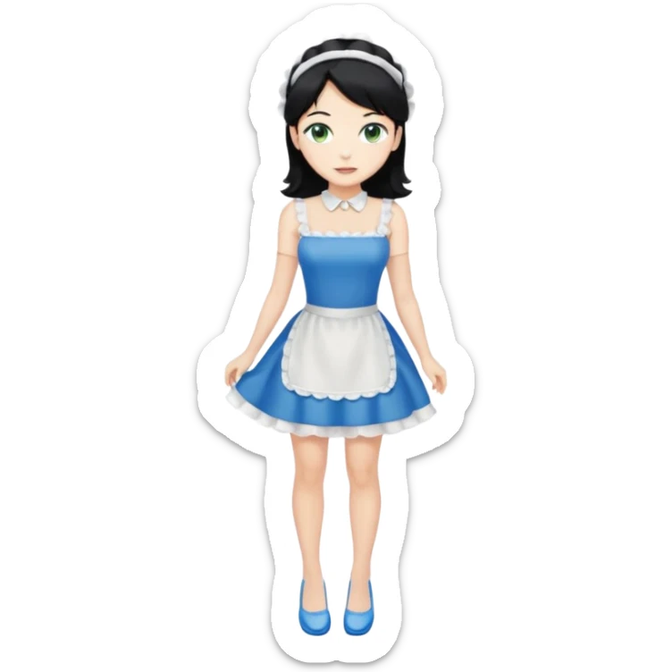 King, black hair, body, legst, blue eyes, shoes, maid blonde hair, green eyes, sexy white short sleveless dress, shoes sticker