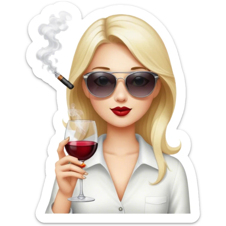 White girl wearing sunglasses holding one glass of wine smoking  sticker