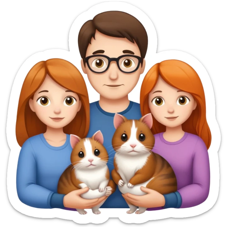 Family of five people; mother, father and three girls. One cat and two guinea pigs sticker