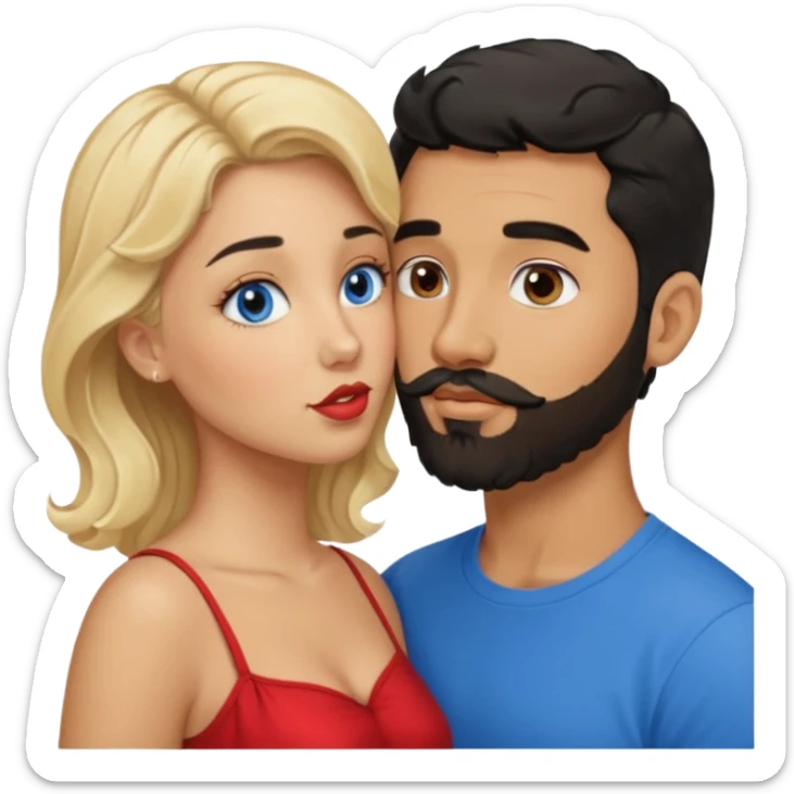 Puerto Rican man short black hair beard with southern wavy blonde hair blue eyes girl kissing  sticker