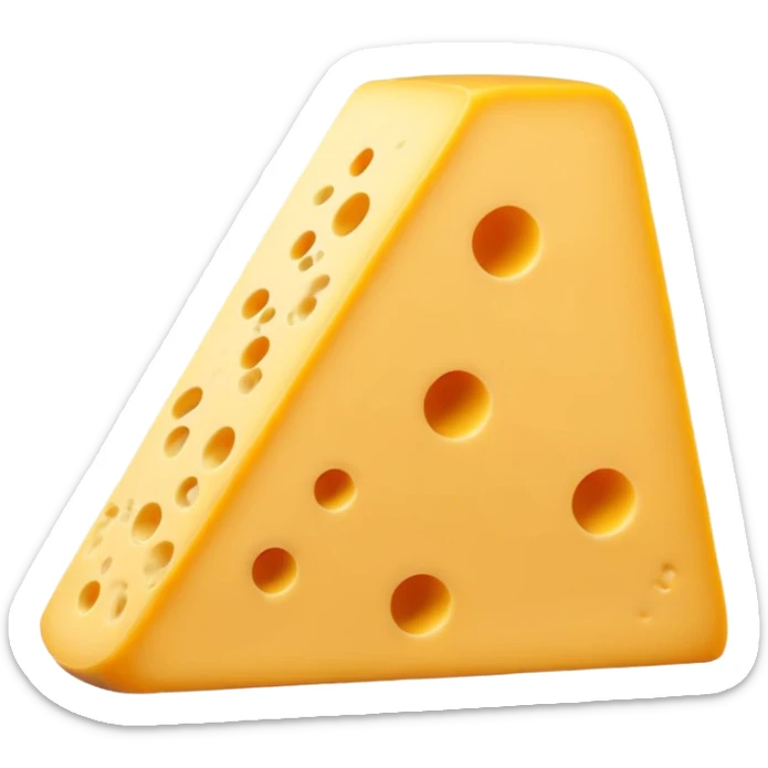 3D cartoon wedge of cheese with slightly smoother surface and one fewer hole, same size and shape, Memoji-style. sticker