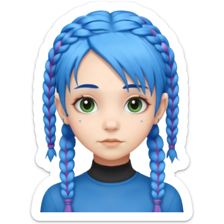 A cute alien girl with blue hair and four braids sticker