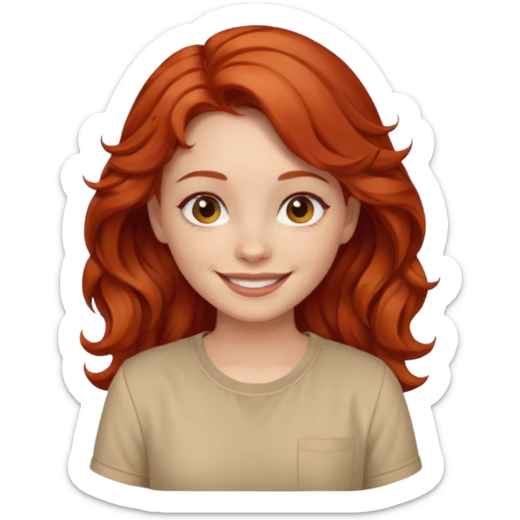 girl, wavy red hair, beige shirt sticker