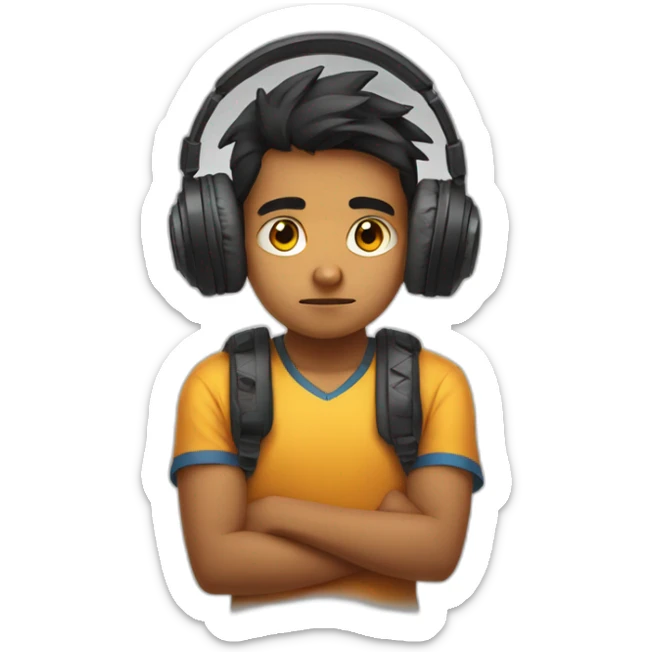 Sad Indian teen gamer with gaming headphones sticker