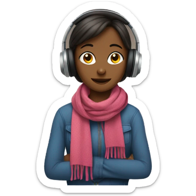 a girl listening to music with headphones and a scarf sticker