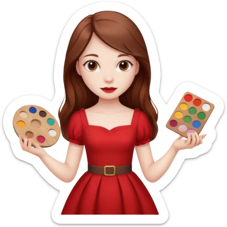 Una chica con una paleta y un vestido rojo y pelo largo sticker