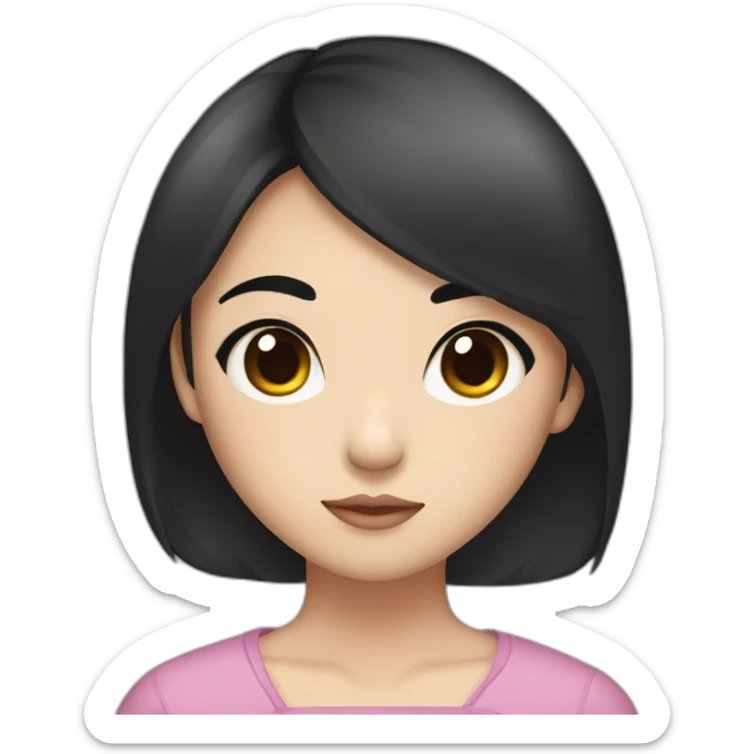 wasian girl with black hair and eyeliner from head to chest sticker