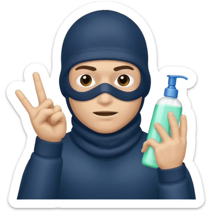 Peux tu me faire un policier gangster avec une cagoule qui fait des doigts shampooing sticker