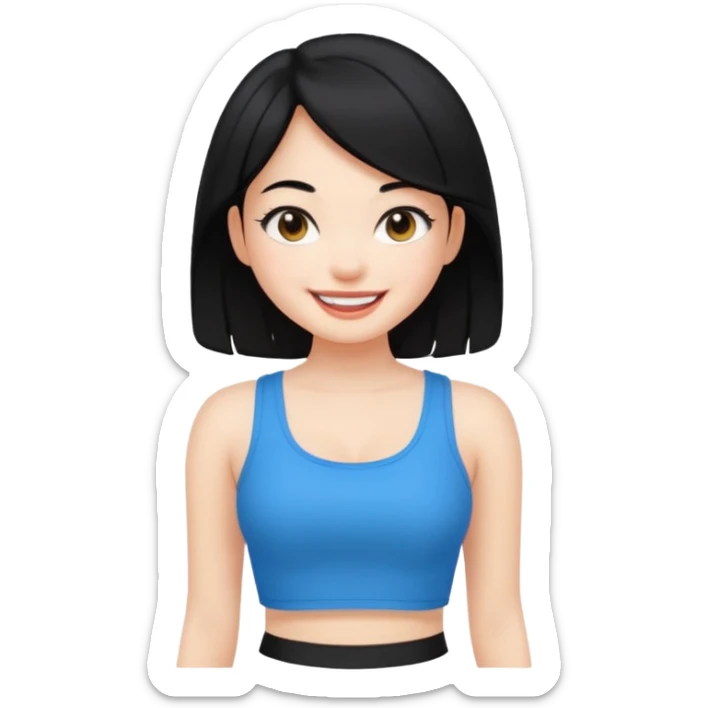 a black hair cute girl with white skin and Extreme Plung Crop Top. sticker
