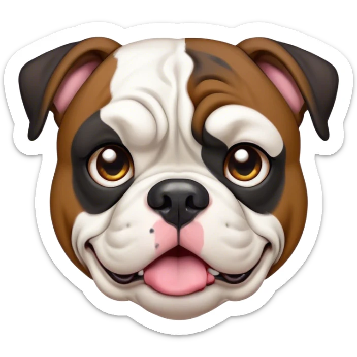 Cinematic Comical Black and White American Bulldog Portrait Emoji, Head tilted dramatically with an exaggeratedly shocked or offended expression, short fur with black and white markings, a slightly wrinkled forehead, wide, expressive brown eyes filled with exaggerated disbelief, Simplified yet hilariously expressive features, highly detailed, glowing with a slightly sassy glow, high shine, dramatic yet playful, stylized with an air of attitude, bright and endearing, soft glowing outline, capturing the essence of a sassy and over-the-top pup, so meme-worthy it feels like it could side-eye its way into internet fame instantly! sticker