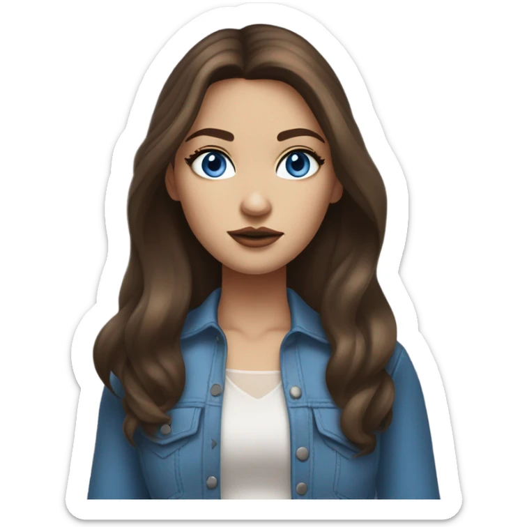 white skin, high cheekbone, brown hair girl with blue eyes, medium bust, long blow-out hair, baddie, middle part, sultry sticker