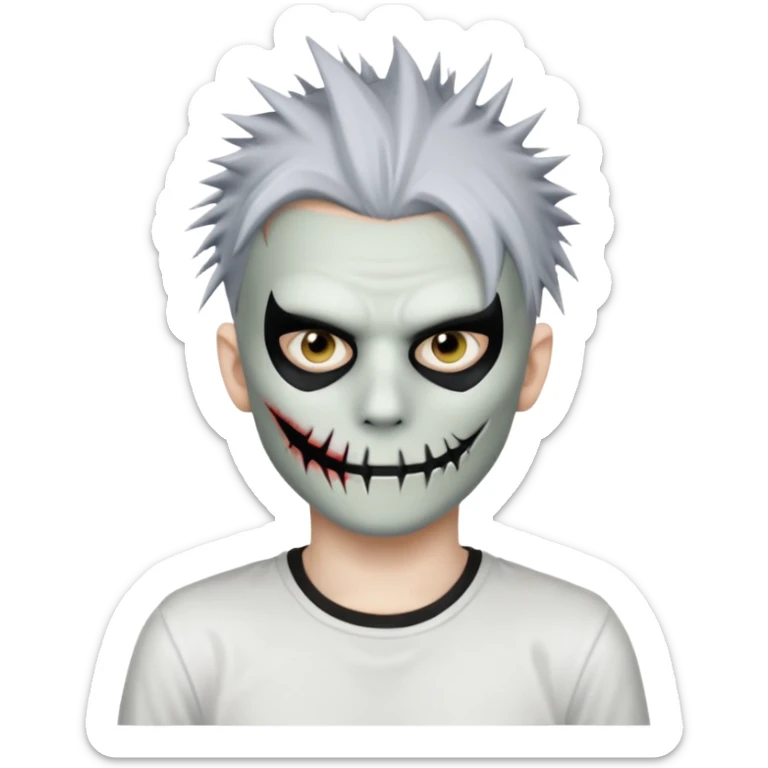 zombie boy with spiky emo hair and white shirt emoji and he wears an anonymous mask sticker