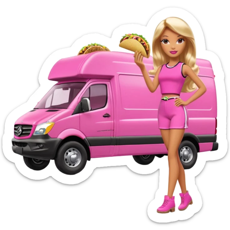 Barbie’s hot tacos Extended length Sprinter 4500 van high roof off road delivery truck capable of rock and desert racing  sticker