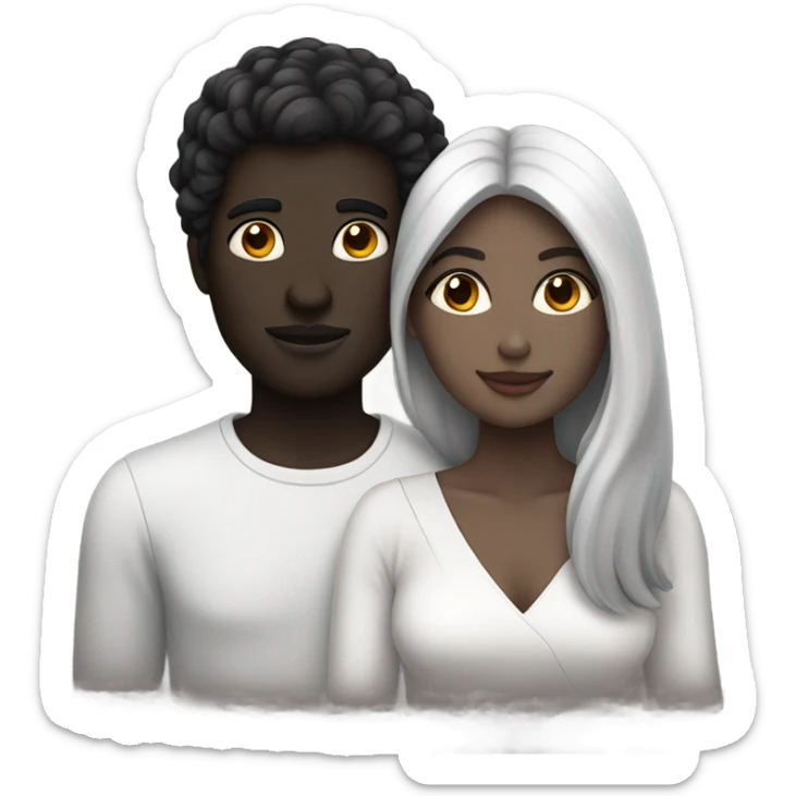 two people in love, the man with black skin and the woman with white skin and black hair sticker