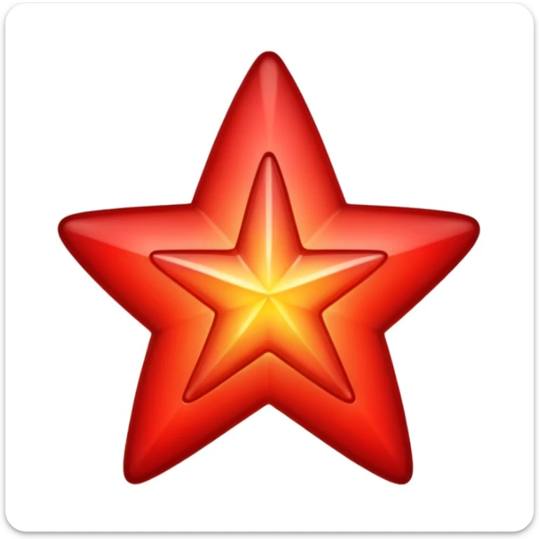 A single red star emoji in cartoon style. The star should be symmetrical, shiny, and have smooth edges. It should glow softly with a red aura. The design should be friendly and emoji-like, with a transparent background. sticker