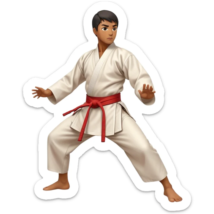 Cinematic Realistic Kung Fu Action Emoji, depicted as an epic martial arts scene with a master executing a precise move in traditional attire, rendered with fluid motion and vibrant textures under dramatic high-contrast lighting. sticker