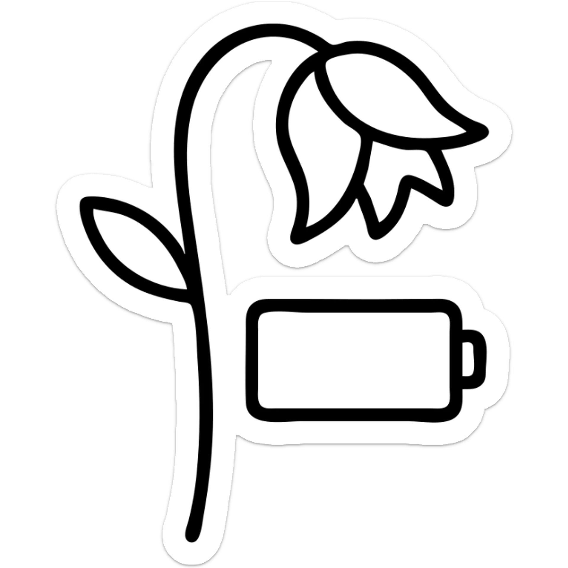 Combined icon of a wilted rose flower with a low battery symbol incorporated into the stem sticker