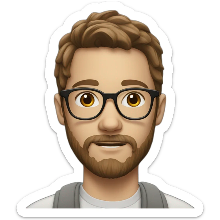 a hyperrealistic portrait of a white teenager with glasses and brown beard with long brown hair sticker