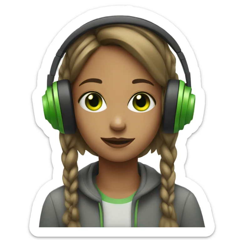 Girl with a green eyes listening a music on headphones  sticker