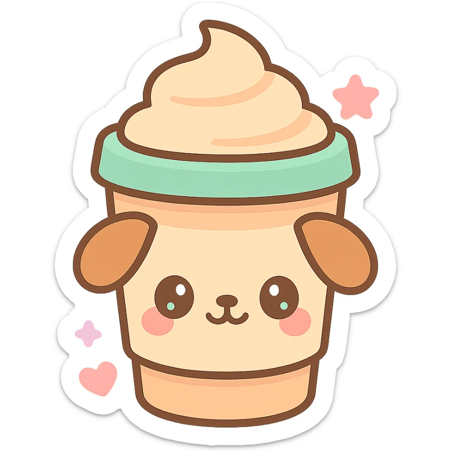 dog latte, kawaii style, cute face sticker