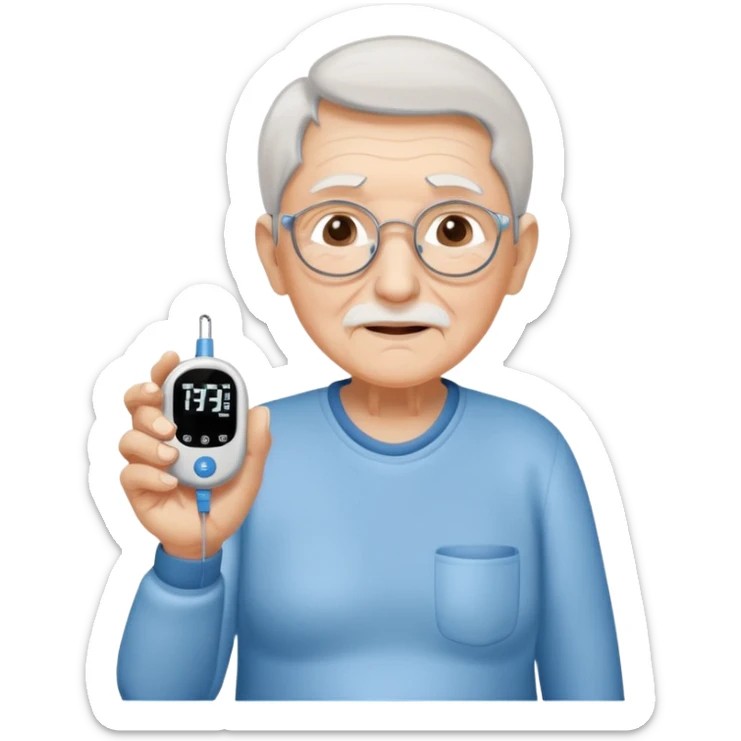 old age person with diabetes with glucose meter in his hand,sideways photo sticker
