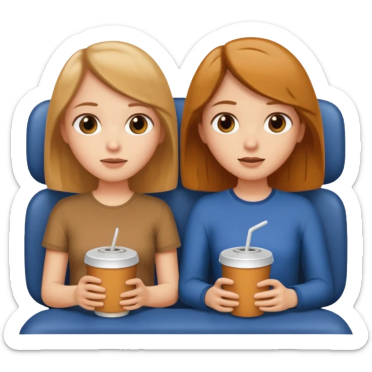 Two girls one caramel coloured hair but short shoulder length hair and one the same colour hair but longhair  they are watching a movie sticker