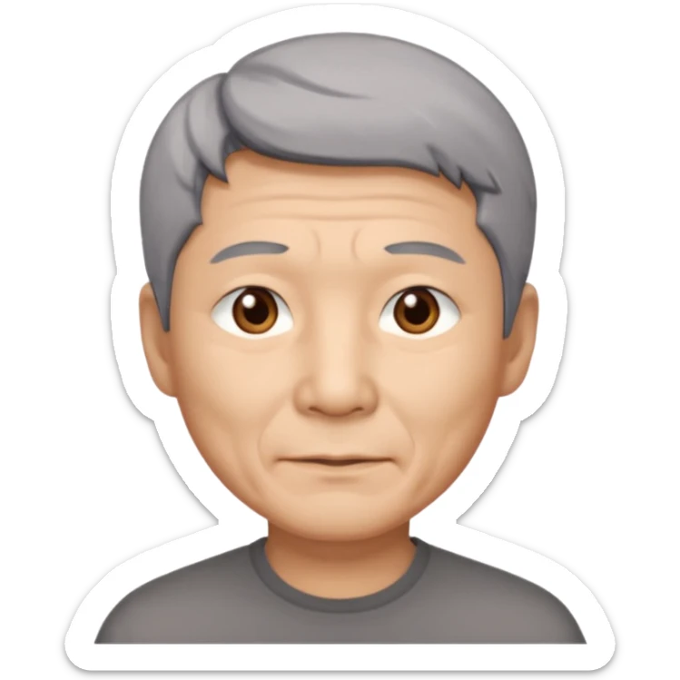 homme asiatique cheveux court gris foncé yeux marrons visage ridé sticker