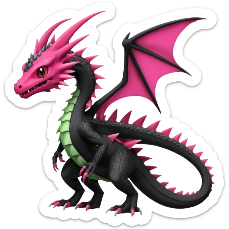 Magenta, black and white Flygon-Gorebyss-Salandit-Gargoyle-Pokémon-Fakémon-creature-fusion-hybrid sticker