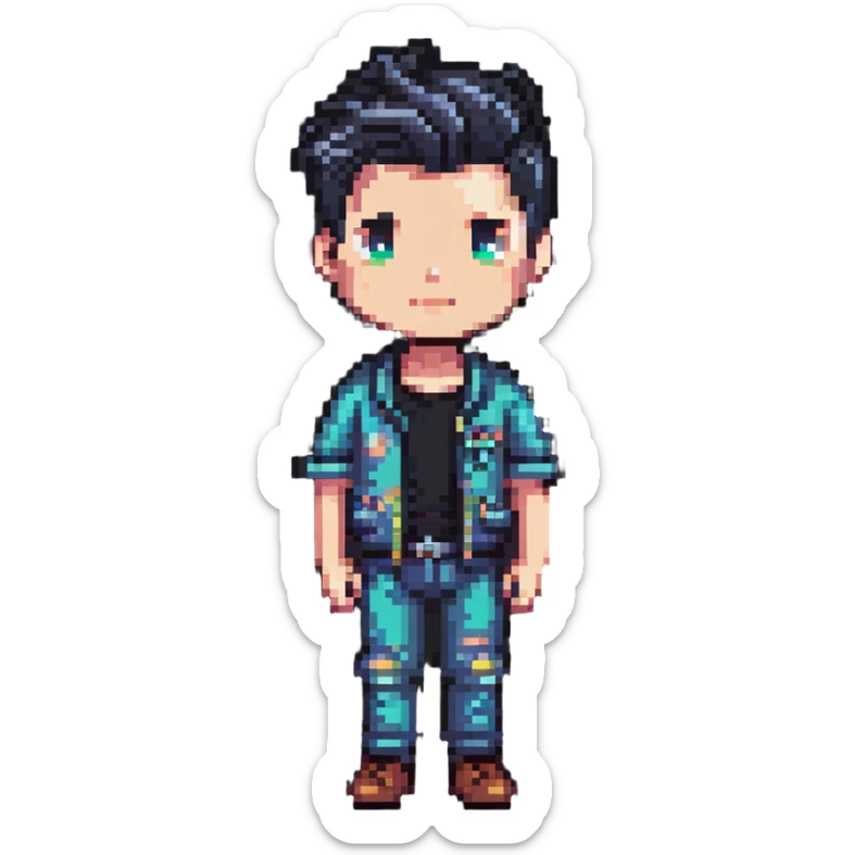 modern pixel art male character with contemporary clothing and hairstyle sticker