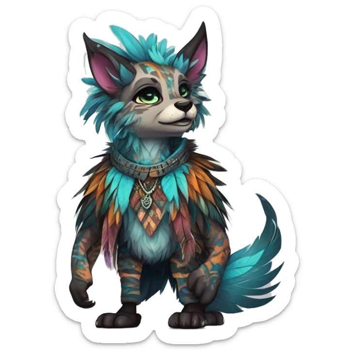 cute cool edgy fantasy animal fursona creature by griffsnuff & LiLaiRa & Falvie with exotic colors with patterns and feathers and collar full body sticker
