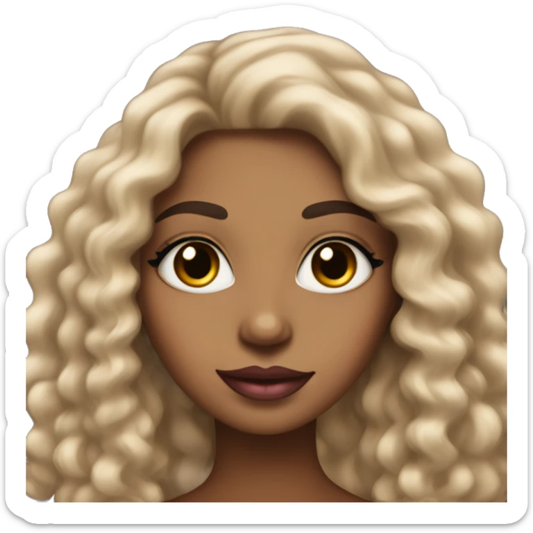 pretty super light brown skin woman with long eyelashes and long black curly hair and pink lips sticker