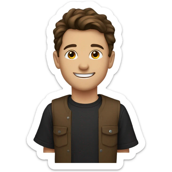 Teenage Albanian with brown hair blablack t shir an is smiling  sticker