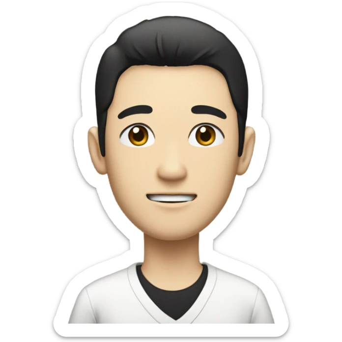 man from japan with white skin and black hair, wear casual shirt , closeout face sticker