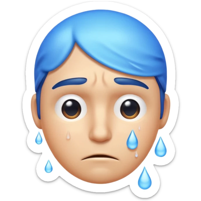 Apple-style emoji illustration of a person sweating, drops of water color, overheated face with sweat drops, half-closed exhausted eyes, annoyed or angry expression, soft 3D emoji style, smooth gradients, rounded shapes, centered composition. sticker