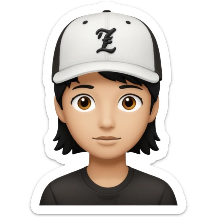 Create a person wearing a white New Era cap, with black hair and brown eyes.
 sticker
