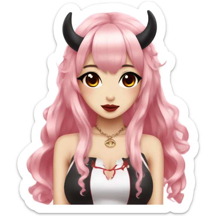 hime gyaru girl, oni horns, red skin, black hair sticker