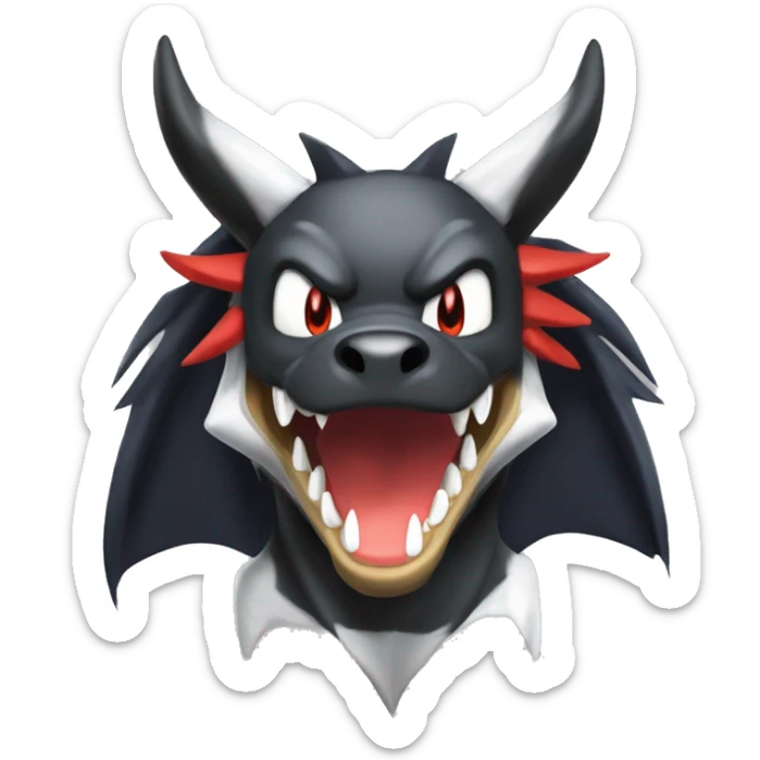 Black Cool Edgy Nargacuga-Houndoom-Garchomp Fakémon  with White and Red Edgy markings sticker