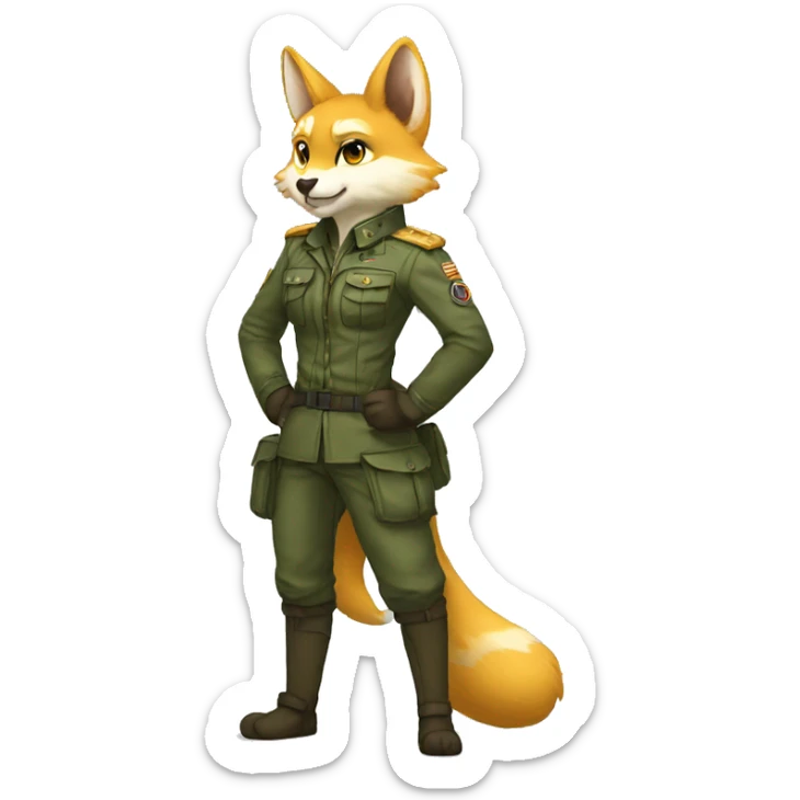 Anthro Fur-Sona-Fakémon with a military outfit Full Body sticker