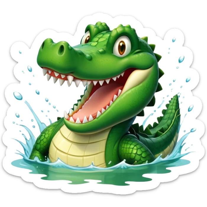 A crocodile with a happy face splashes in the water, showing off its big toothy grin sticker