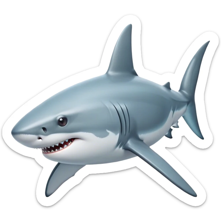 Cinematic Noble Shark Portrait Emoji, Poised and regal, with a sleek, powerful build and a smooth, streamlined body in icy gray and white tones, deep-set soulful piercing eyes, Simplified yet sharp and sophisticated features, highly detailed, glowing with a soft, dignified glow, high shine, intelligent and formidable, stylized with an air of oceanic majesty, focused and attentive, soft glowing outline, capturing the essence of a watchful and confident predator, so majestic it feels as though it could glide out of the screen with effortless authority! sticker