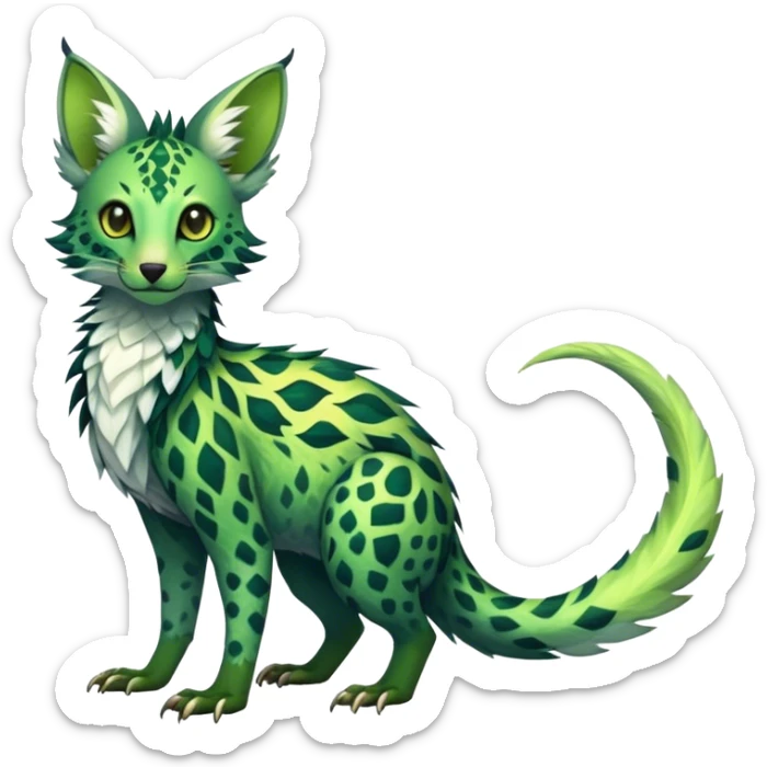 Feral Rare Fantasy vibrant tropical Vernid-Trico-species by LiLaiRa, random markings, tufted tail, tufted ears, full body sticker