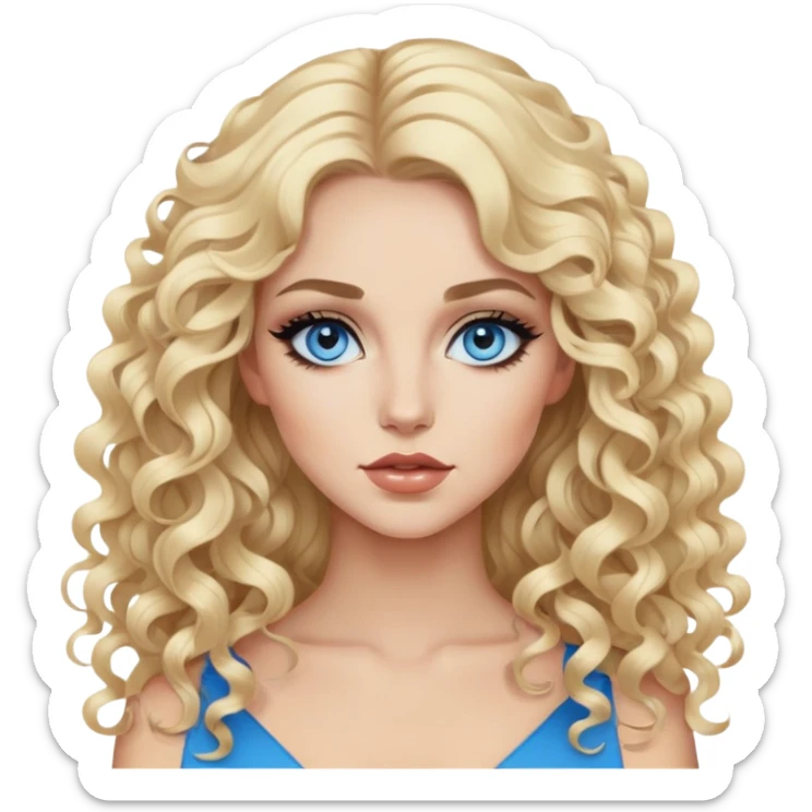blond, blue eye, baddie, pretty makeup, black eyeliner, long and curly hair sticker