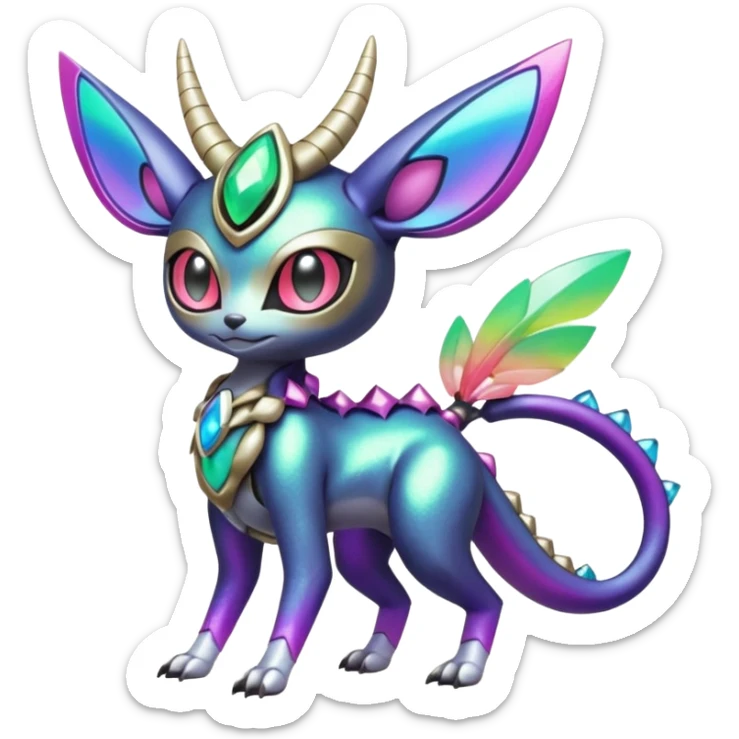 Shiny Colorful Futuristic Horned Cyber-Vernid-Trico-Meloetta-Grem2-Peppercat-Protogen-Pokémon-Digimon-Fakémon-fusion-hybrid-creature sticker